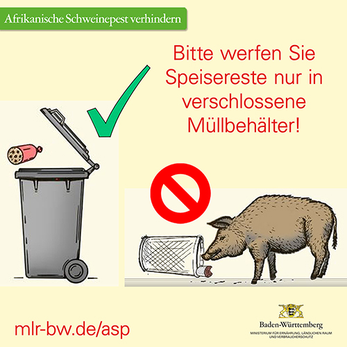 Grafik mit der Aufschrift "Bitte werfen Sie Speisereste nur in verschlossene Müllbehälter