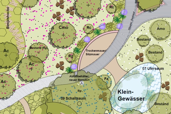 Planausschnitt der naturnahen Umgestaltung am Berufsschulzentrum Sinsheim 