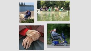 Collage aus 4 Bildern mit Senioren