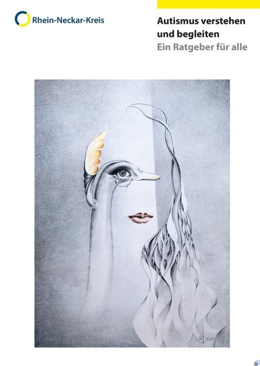 Deckblatt mit Titel und einem gemalten Bild, das einen Frauenkopf mit langen Haaren in Grautönen zeigt. Auf der rechten Gesichtshälfte ist ein Schwanenhals.