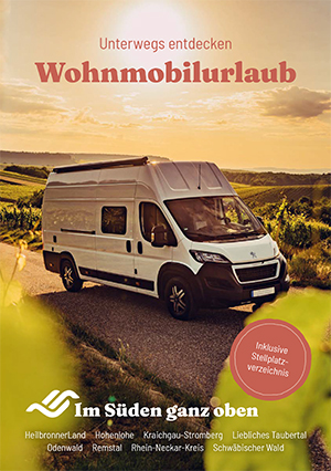 Titelbild der Broschüre mit Wohnmobil in Weinbergen