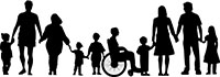Icon mit Menschen verschiedenen Alters, die sich an den Händen halten