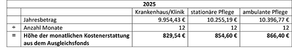 Tabelle mit den Kosten der praktischen Ausbildung
