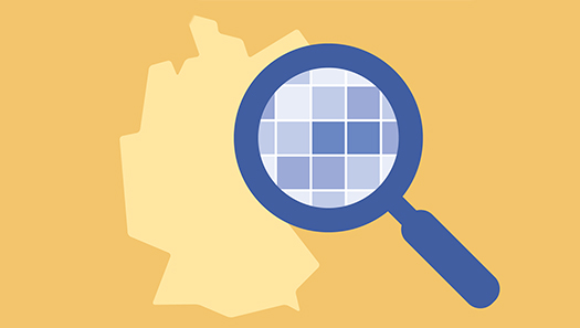 Stilisierte Deutschland Karte vor der eine Lupe zu sehen ist
