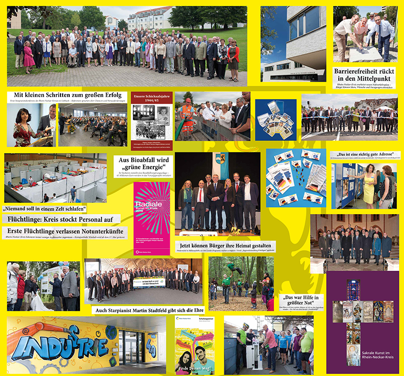 Collage aus Zeitungsausschnitten und Fotos