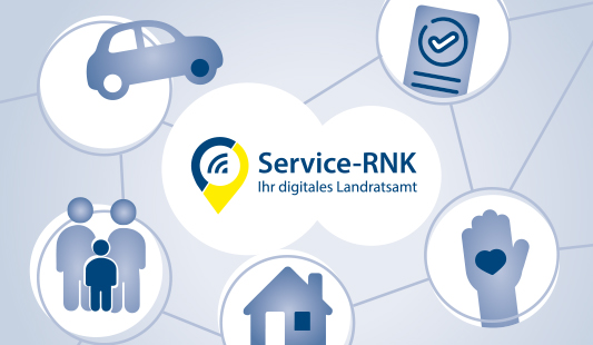 Logo des Service-Portals und verschiedenen vernetzten Icons