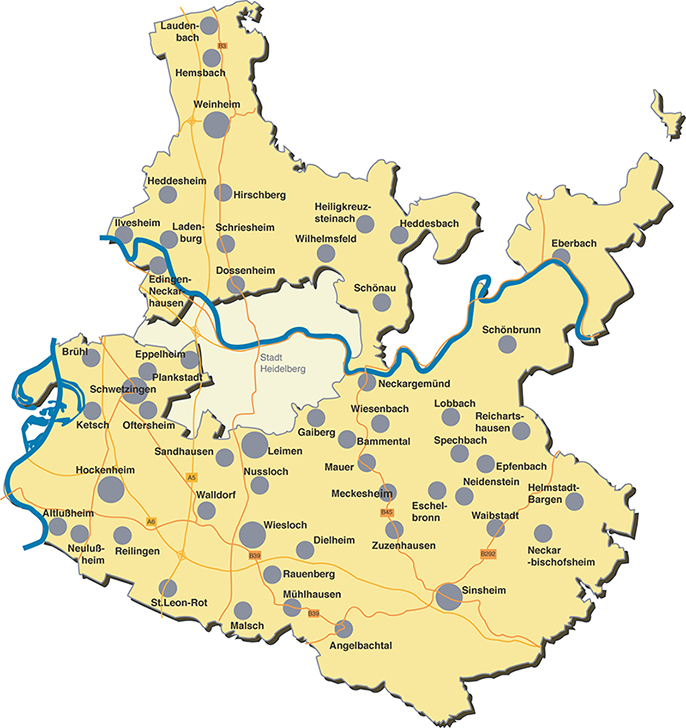 Stilisierte Karte des Rhein-Neckar-Kreises