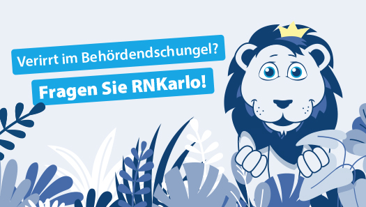 Löwe im Comicstil, der aus zwischen Blättern herausschaut