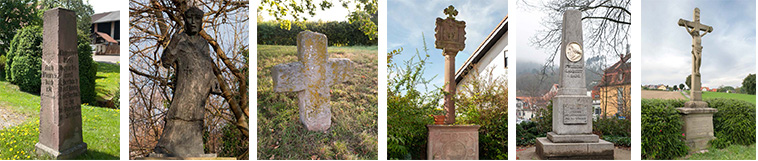 Fotos verschiedener Wegekreuze, Gedenksteine etc.
