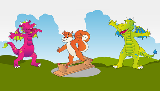 Cartoon von Drachen und Fuchs