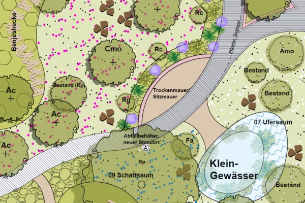 Planausschnitt der naturnahen Umgestaltung am Berufsschulzentrum Sinsheim Planausschnitt der naturnahen Umgestaltung am Berufsschulzentrum Sinsheim