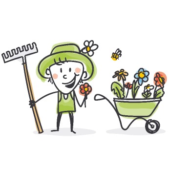 Figur freut sich über seine Blumenwiese