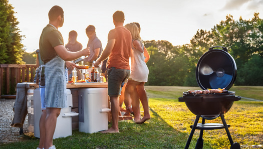 Junge Leute grillen auf einer Wiese