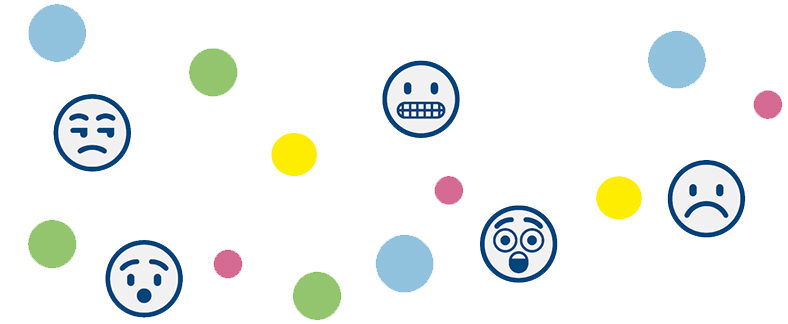 Verschiedene Emojis die u.a. Verärgerung, Trauer, Erstaunen etc. zeigen